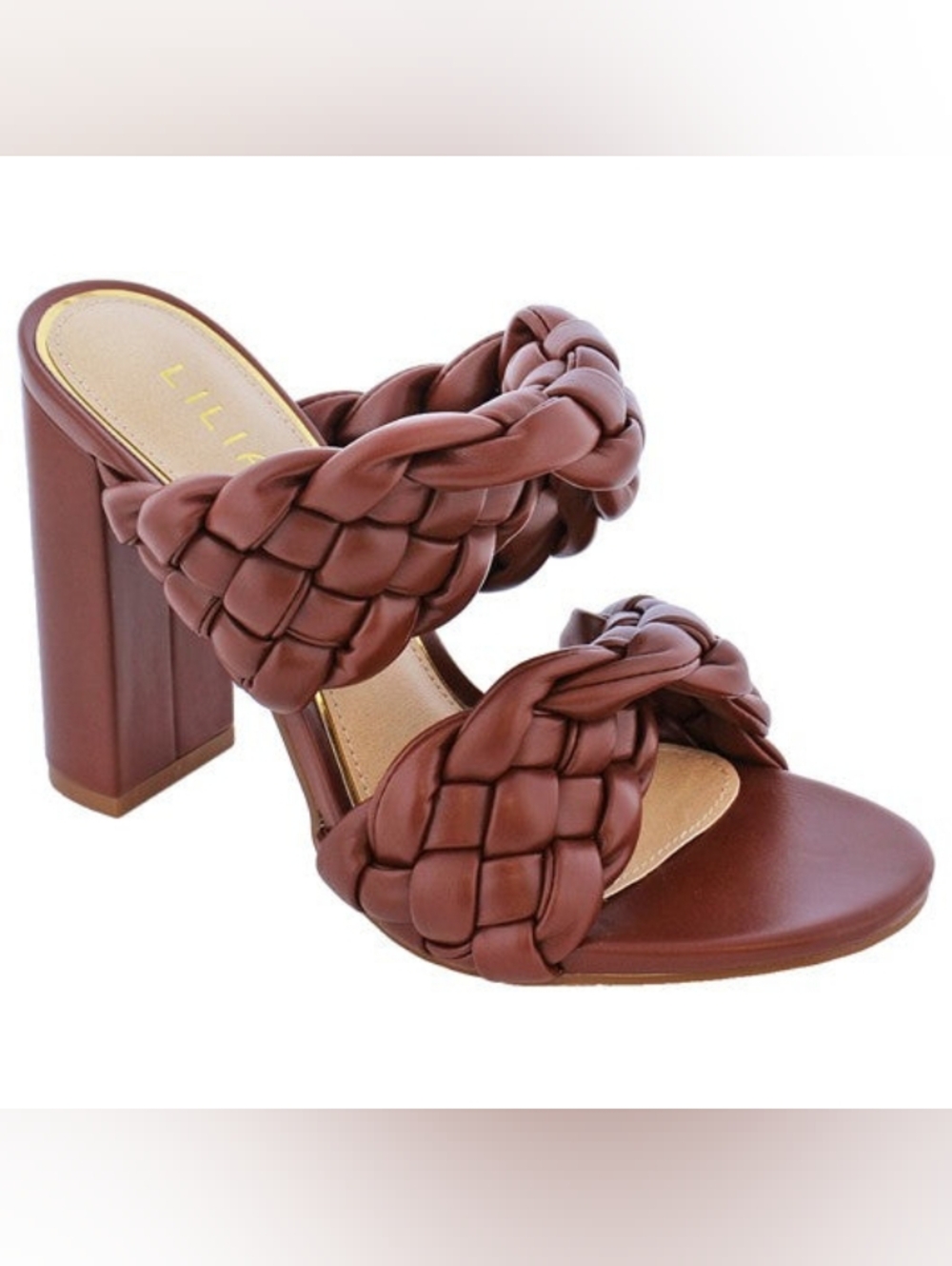 Liliana Brown Braided Strap Block Heel Mules Size 8